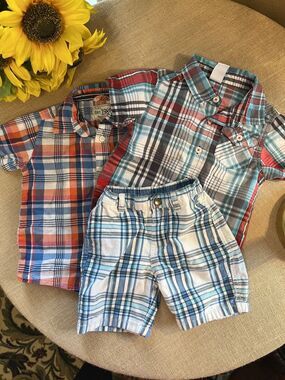 Boys 18M Shorts/Shirts, Clothing Lot Bundle, Madris Plaid--1 Shorts/2 Shirts